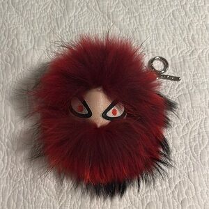 Fendi Red and Black Fur Key Charm